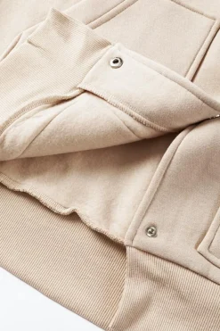 Hot Dear-Lover Solid Color Pocketed Button Up Loose Hoodie Beige