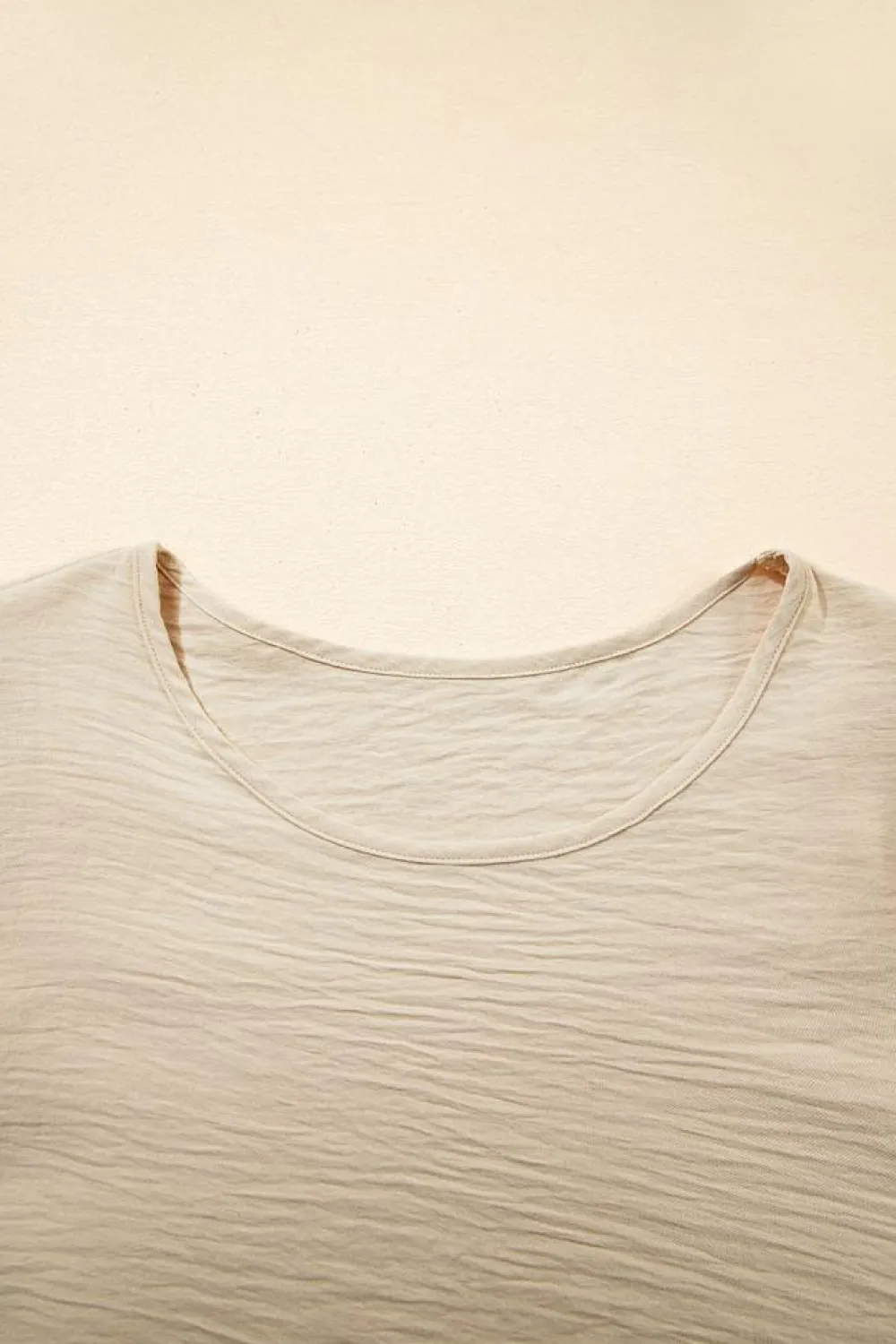 Clearance Dear-Lover Solid Color Ruffled Short Sleeve Casual Blouse Beige