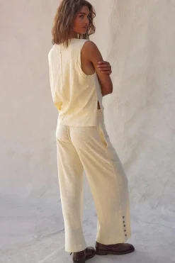 Clearance Dear-Lover Solid Color Tank Top and Smocked Waist Pants Set Beige