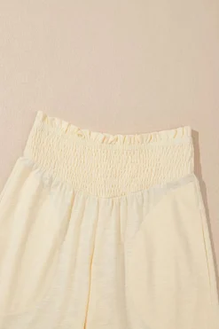 Clearance Dear-Lover Solid Color Tank Top and Smocked Waist Pants Set Beige