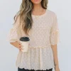 Clearance Dear-Lover Solid Color Textured Ruffled Short Sleeve Blouse Beige