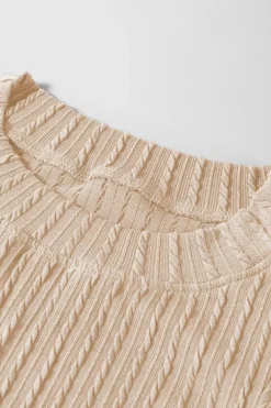 Best Dear-Lover Solid Color Textured Flutter Sleeve Top Beige