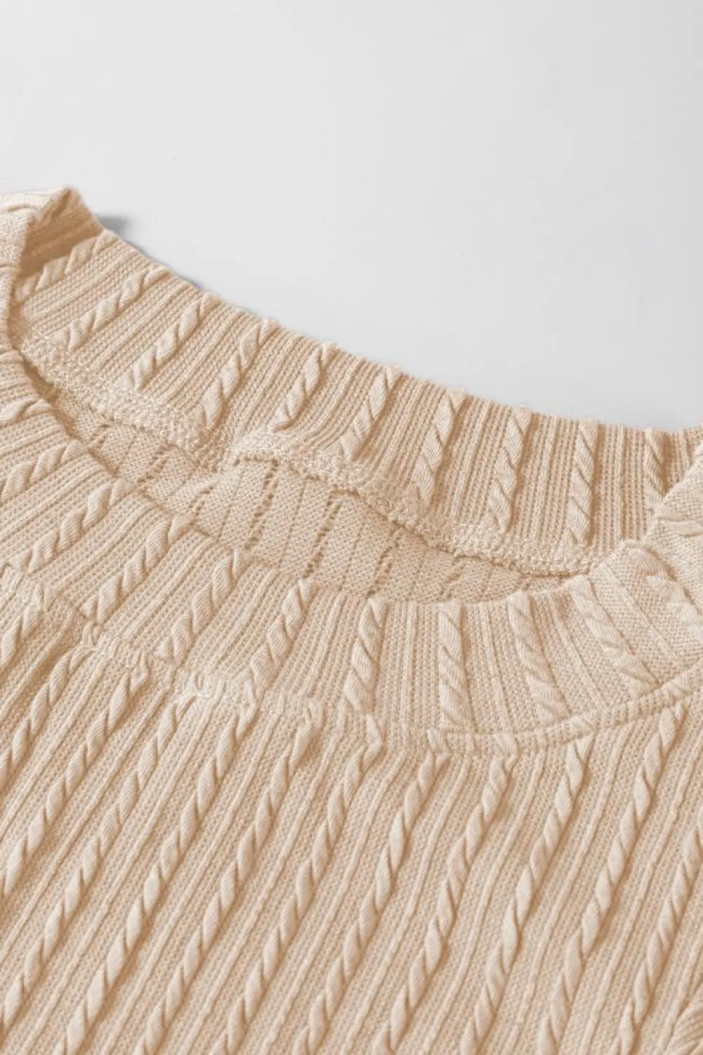 Best Dear-Lover Solid Color Textured Flutter Sleeve Top Beige