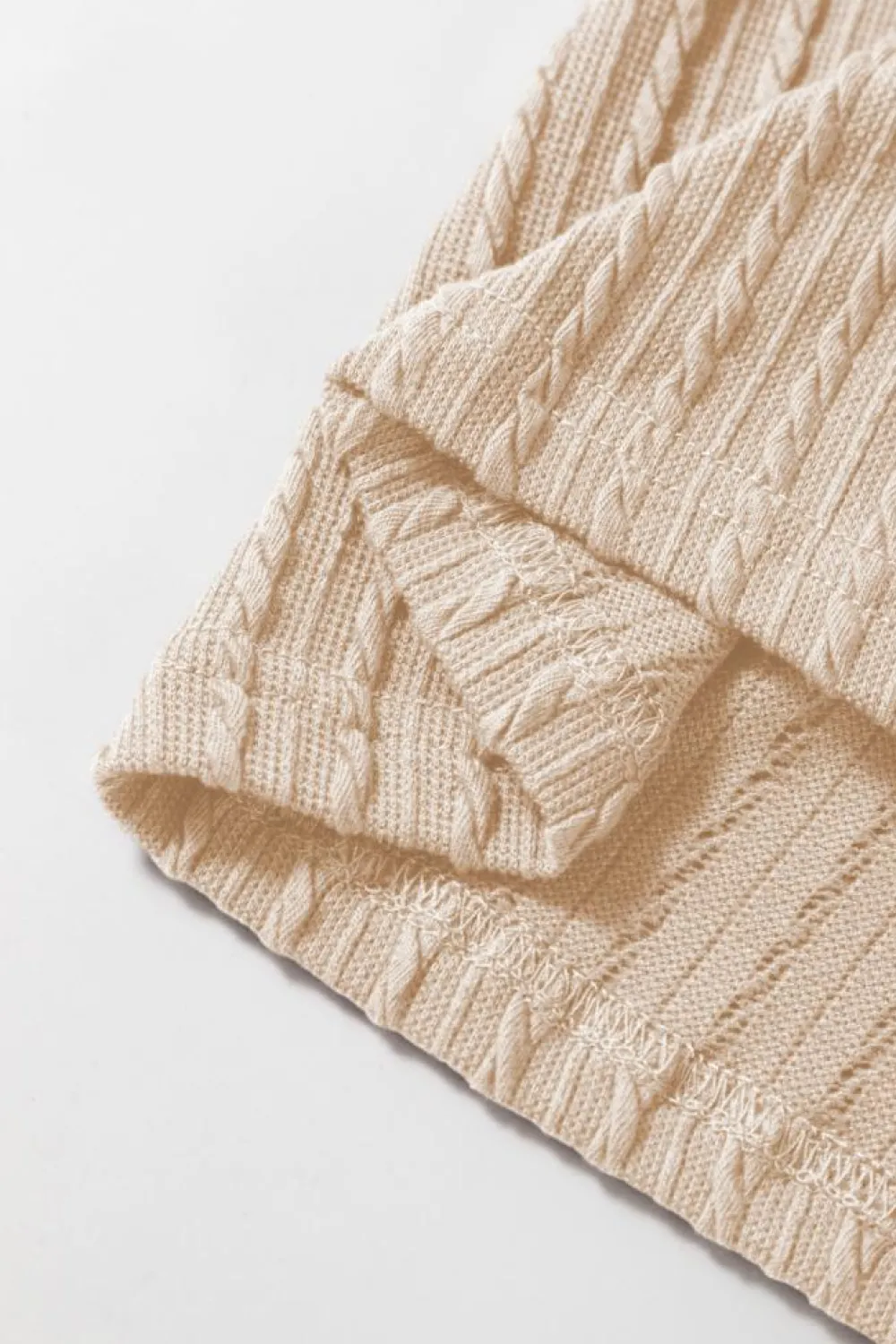 Best Dear-Lover Solid Color Textured Flutter Sleeve Top Beige
