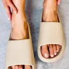 New Dear-Lover Solid Non-slip Wide Band Thick Sole Slippers Beige