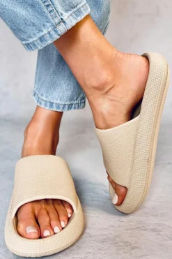 New Dear-Lover Solid Non-slip Wide Band Thick Sole Slippers Beige
