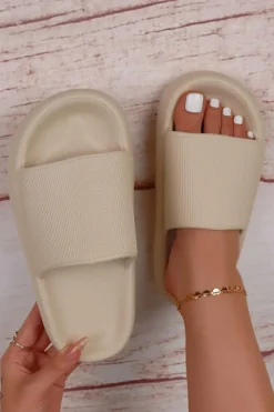 New Dear-Lover Solid Non-slip Wide Band Thick Sole Slippers Beige