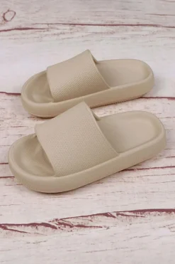 New Dear-Lover Solid Non-slip Wide Band Thick Sole Slippers Beige
