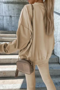 Best Dear-Lover Solid Sweatshirt and Leggings Two Piece Set Beige