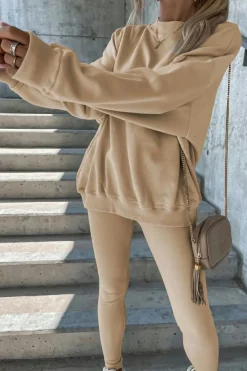 Best Dear-Lover Solid Sweatshirt and Leggings Two Piece Set Beige