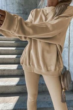 Best Dear-Lover Solid Sweatshirt and Leggings Two Piece Set Beige