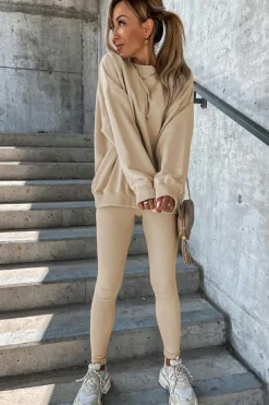 Best Dear-Lover Solid Sweatshirt and Leggings Two Piece Set Beige