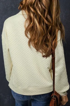 Hot Dear-Lover Solid Textured Half Zipper Collared Sweatshirt Beige