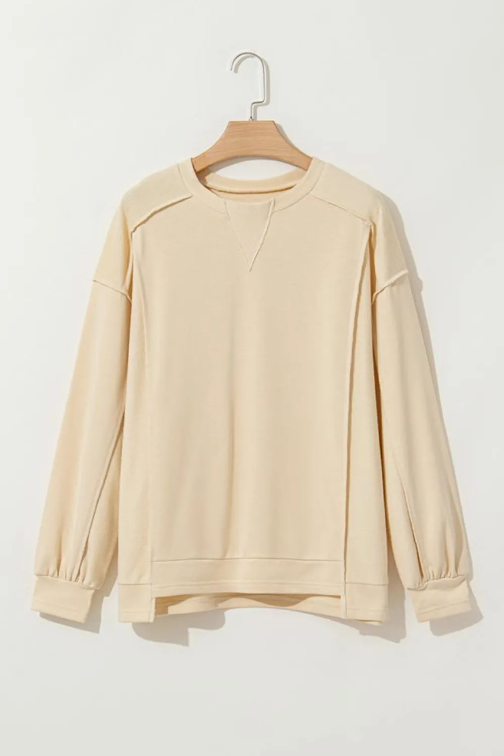Outlet Dear-Lover Splicing Round Neck Pullover Sweatshirt Beige