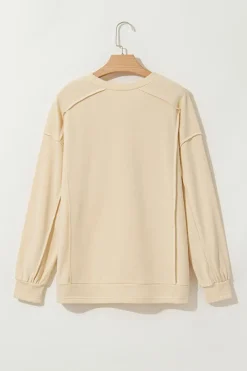 Outlet Dear-Lover Splicing Round Neck Pullover Sweatshirt Beige