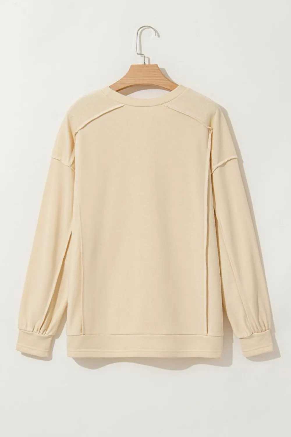 Outlet Dear-Lover Splicing Round Neck Pullover Sweatshirt Beige