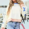 Discount Dear-Lover Star Patchwork Exposed Seam Oversized Sweatshirt Beige