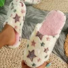 Online Dear-Lover Star Pattern Plush Home Slippers Beige