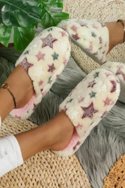 Online Dear-Lover Star Pattern Plush Home Slippers Beige