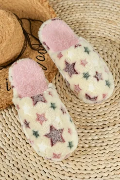 Online Dear-Lover Star Pattern Plush Home Slippers Beige