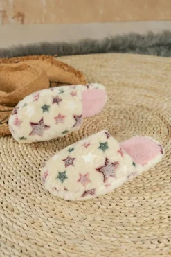 Online Dear-Lover Star Pattern Plush Home Slippers Beige