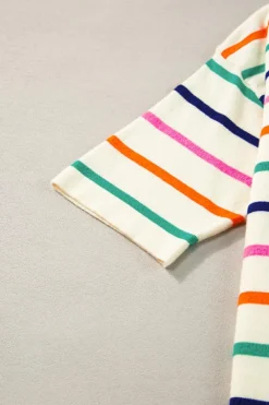 Discount Dear-Lover Dropped Short Sleeve Boxy Fit Knitted Top Beige Stripe
