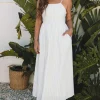 Fashion Dear-Lover Spaghetti Strap Pocketed High Waist Maxi Dress Beige Stripe