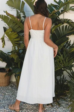 Fashion Dear-Lover Spaghetti Strap Pocketed High Waist Maxi Dress Beige Stripe
