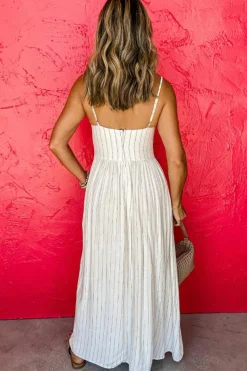 Fashion Dear-Lover Spaghetti Strap Pocketed High Waist Maxi Dress Beige Stripe