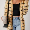 Clearance Dear-Lover Striped Pom Pom Knit Open Front Long Cardigan Beige
