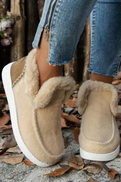 Fashion Dear-Lover Suede Stitching Patchwork Plush Lined Anklet Boots Beige