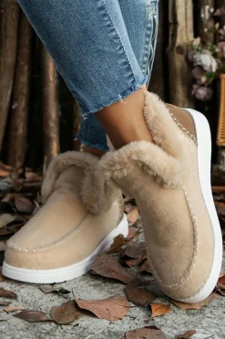 Fashion Dear-Lover Suede Stitching Patchwork Plush Lined Anklet Boots Beige
