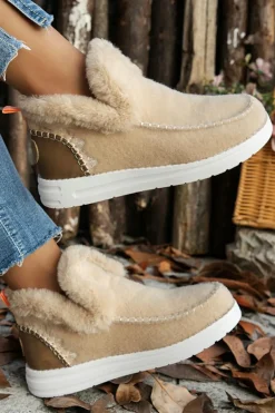 Fashion Dear-Lover Suede Stitching Patchwork Plush Lined Anklet Boots Beige