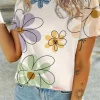 Discount Dear-Lover Summer Flower Print Casual Round Neck T Shirt Beige