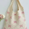 Clearance Dear-Lover Sweet Bowknot Textured Strap Knit Shoulder Bag Beige