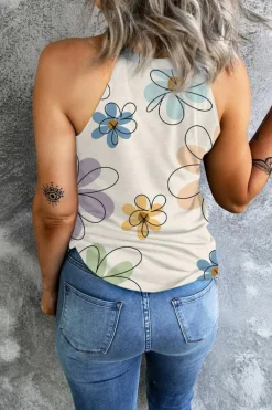 Hot Dear-Lover Sweet Floral Tank Top Beige
