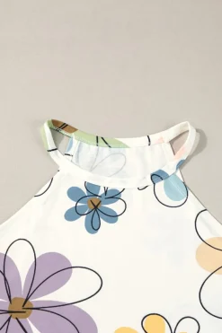 Hot Dear-Lover Sweet Floral Tank Top Beige