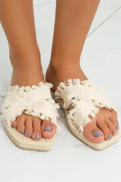 Sale Dear-Lover Tassel Woven Crossed Straps Flat Slippers Beige