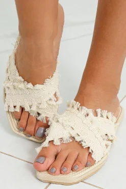 Sale Dear-Lover Tassel Woven Crossed Straps Flat Slippers Beige
