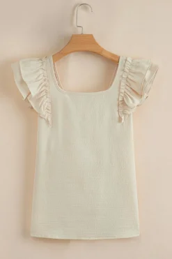 Discount Dear-Lover Textured Bow Knot Frilled Butterfly Sleeve Blouse Beige