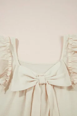 Discount Dear-Lover Textured Bow Knot Frilled Butterfly Sleeve Blouse Beige
