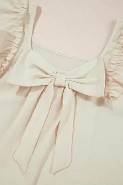 Discount Dear-Lover Textured Bow Knot Frilled Butterfly Sleeve Blouse Beige