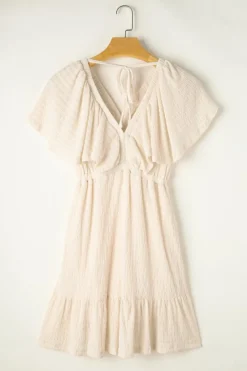 Best Dear-Lover Textured Deep V Neck Cutout Back Mini Dress Beige