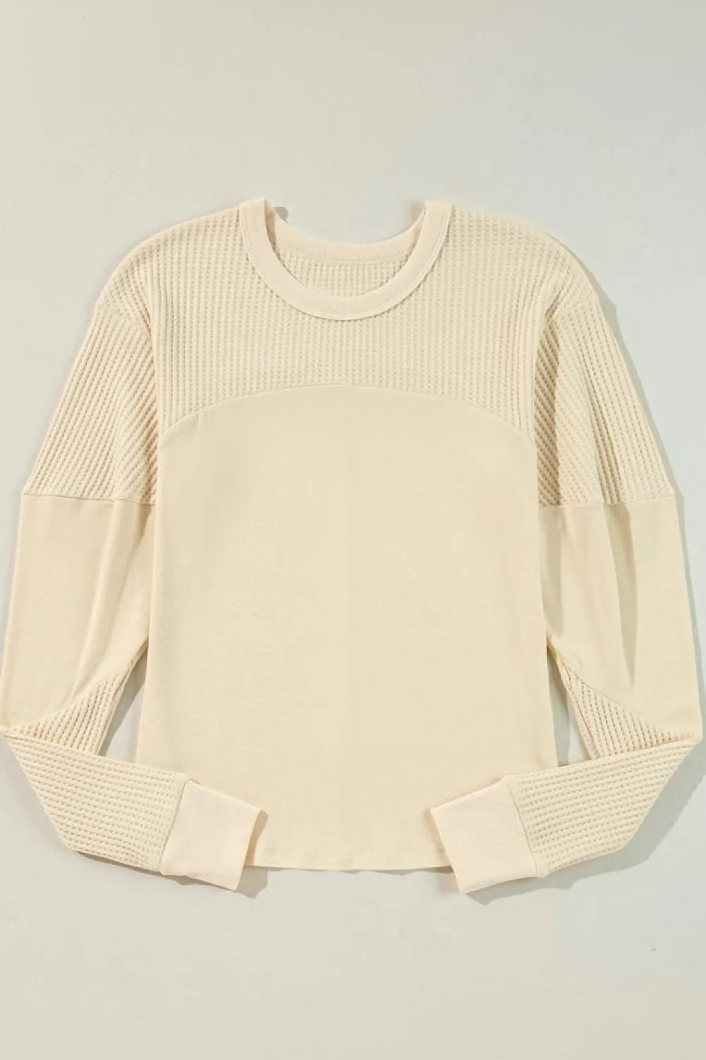 Online Dear-Lover Thermal Knit Patchwork Exposed Seam Long Sleeve Top Beige