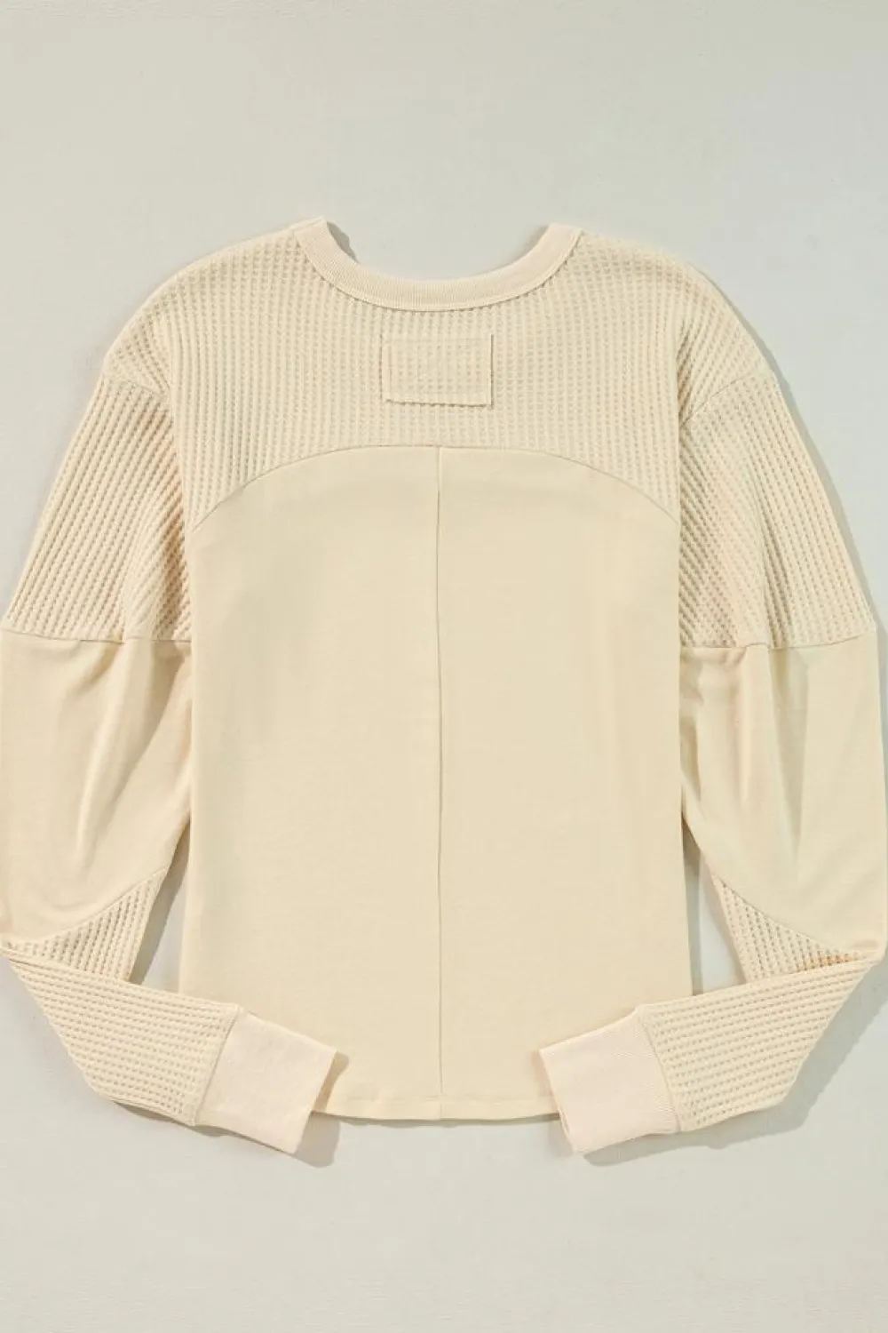 Online Dear-Lover Thermal Knit Patchwork Exposed Seam Long Sleeve Top Beige