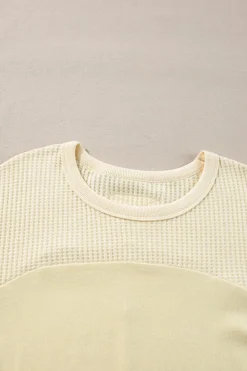 Online Dear-Lover Thermal Knit Patchwork Exposed Seam Long Sleeve Top Beige