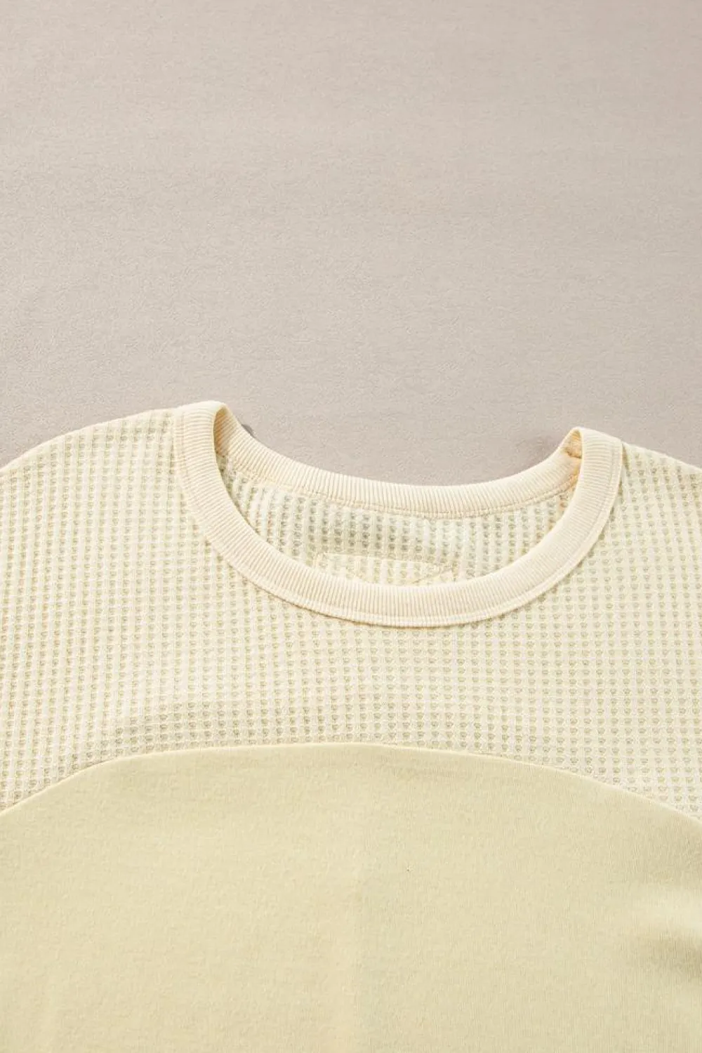 Online Dear-Lover Thermal Knit Patchwork Exposed Seam Long Sleeve Top Beige
