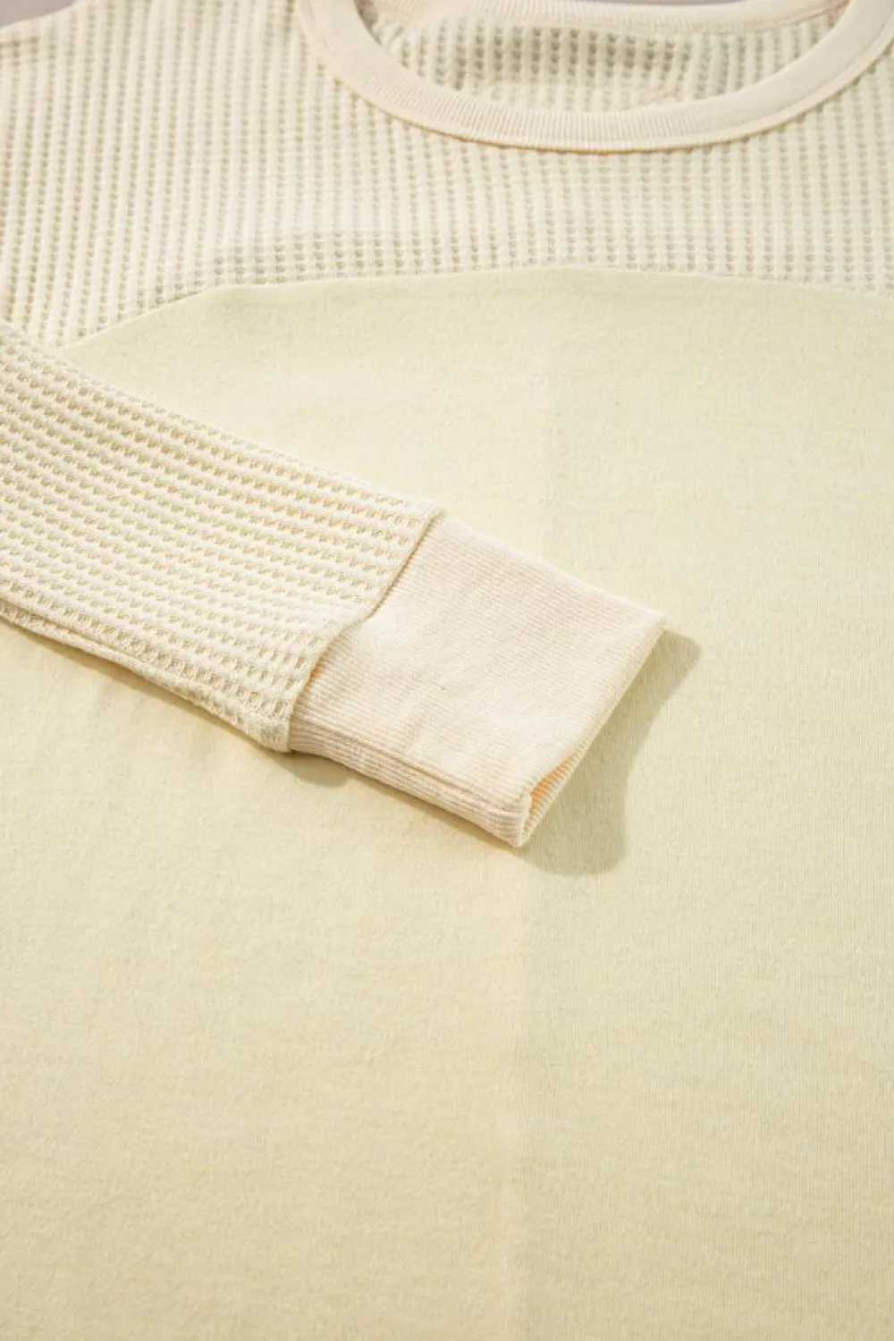 Online Dear-Lover Thermal Knit Patchwork Exposed Seam Long Sleeve Top Beige