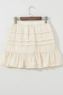 Outlet Dear-Lover Tiered Ruffled Hemline Elastic Waist Mini Skirt Beige