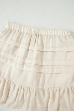 Outlet Dear-Lover Tiered Ruffled Hemline Elastic Waist Mini Skirt Beige